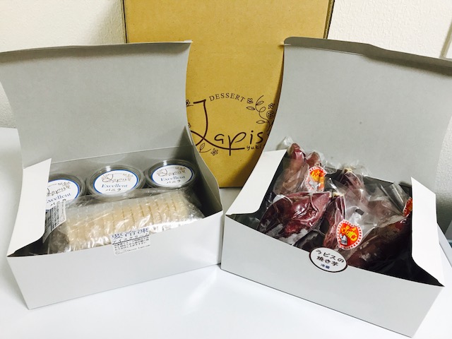 アイスモナカセットと焼き芋の配送箱